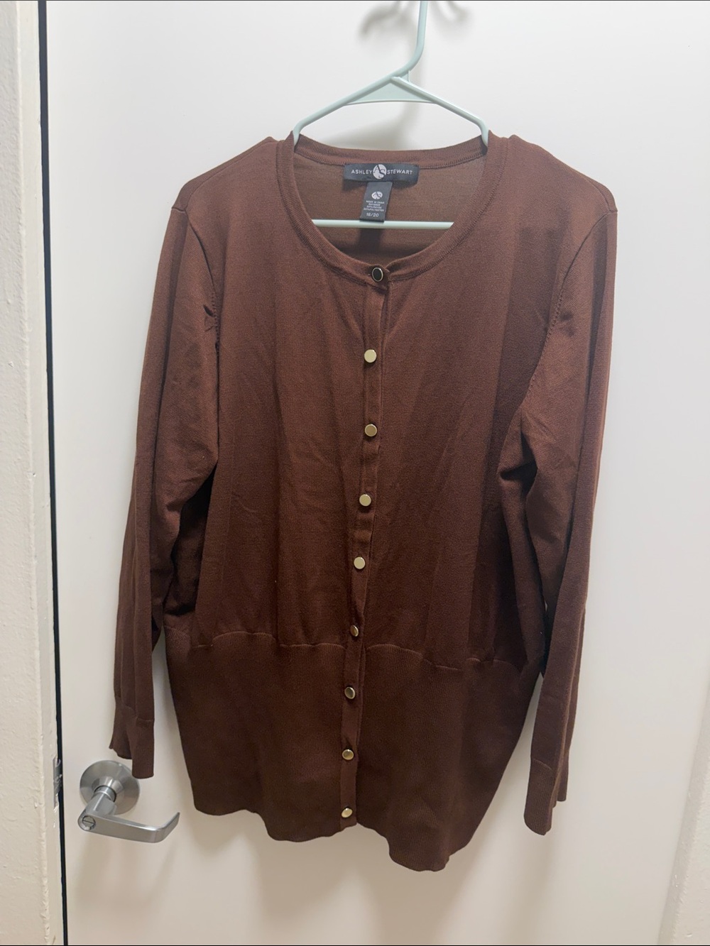 Ashley Stewart Chocolate Brown Button-Front Knit Cardigan